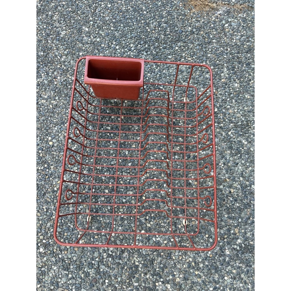 Rubbermaid Dish Drying Rack Red Drainer Coated Wire 17.5x14 Utensil Cup Vintage